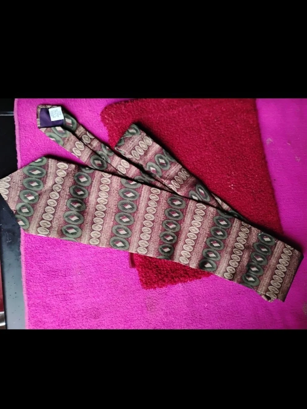 Woven Patterned Tie in Brown and Green - Unbranded